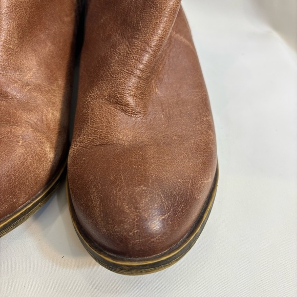 LUCKY BRAND Sz 9.5 Booties 2 Zippers Leather Distressed Stacked Heels Almond Toe - Picture 4 of 11